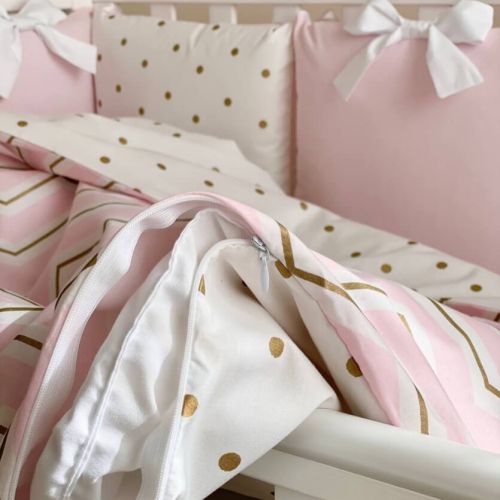  Babybett Komplettset SHINE Baby-Baumwoll-Bettwäsche-Set mit Bettumrandung-Kissen, Rosa 17-tlg, fig. 4 