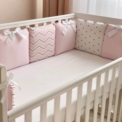  Babybett Komplettset SHINE Baby-Baumwoll-Bettwäsche-Set mit Bettumrandung-Kissen, Rosa 17-tlg, fig. 7 