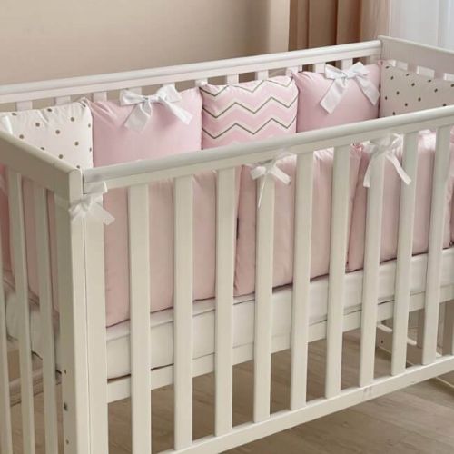 Babybett Komplettset SHINE Baby-Baumwoll-Bettwäsche-Set mit Bettumrandung-Kissen, Rosa 17-tlg, fig. 10 